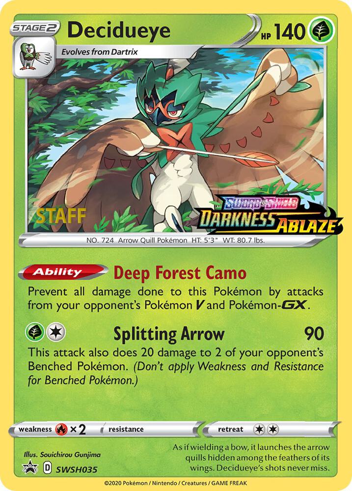 Decidueye - SWSH035 (Prerelease) [Staff], SWSH: Sword & Shield Promo Cards SWSH035