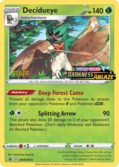 Decidueye - SWSH035 (Prerelease) [Staff], SWSH: Sword & Shield Promo Cards SWSH035