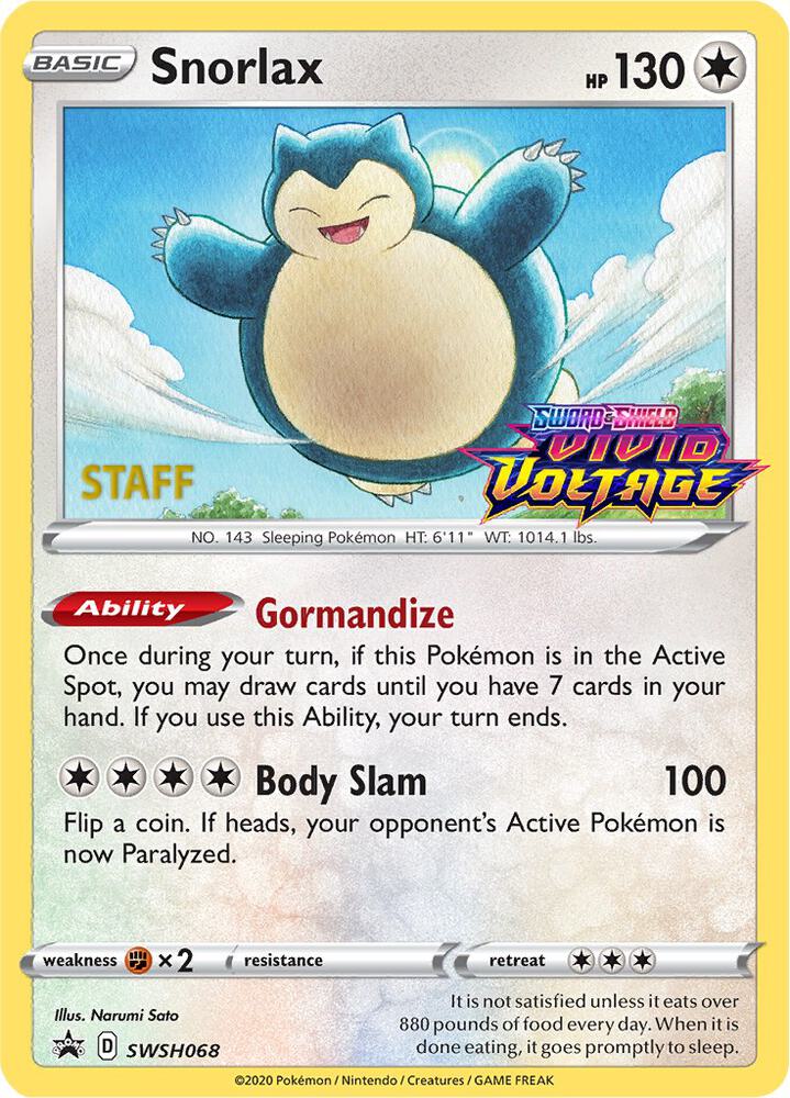 Snorlax - SWSH068 (Prerelease) [Staff], SWSH: Sword & Shield Promo Cards SWSH068
