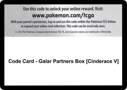 Code Card - Galar Partners Box [Cinderace V], SWSH01: Sword & Shield Base Set P251468