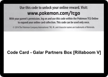 Code Card - Galar Partners Box [Rillaboom V], SWSH01: Sword & Shield Base Set P251470
