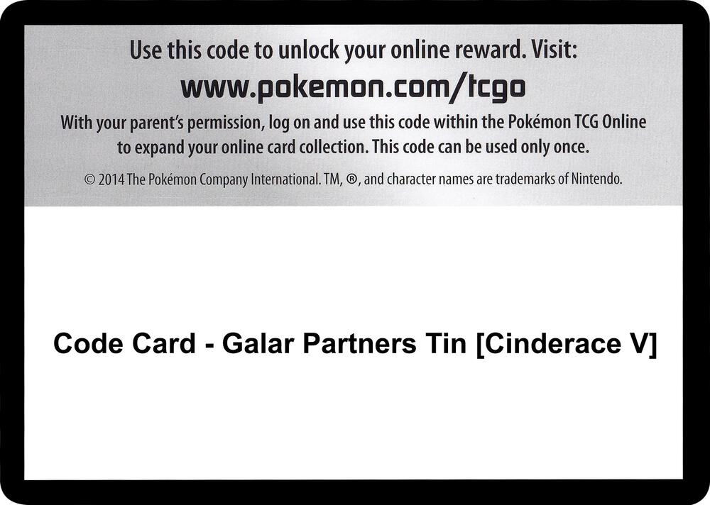 Code Card - Galar Partners Tin [Cinderace V], SWSH01: Sword & Shield Base Set P251478