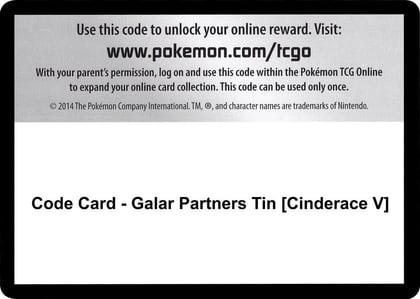 Code Card - Galar Partners Tin [Cinderace V], SWSH01: Sword & Shield Base Set P251478