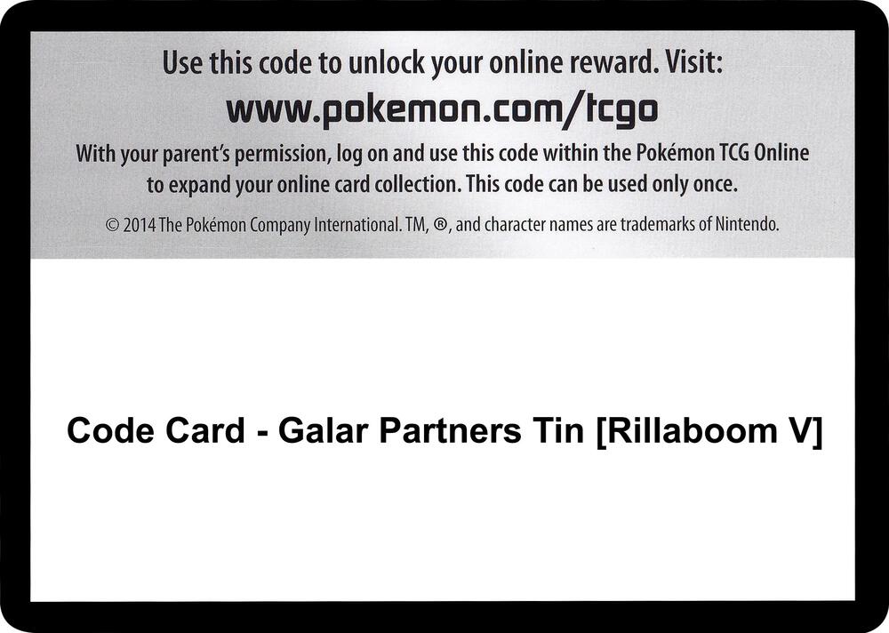 Code Card - Galar Partners Tin [Rillaboom V], SWSH01: Sword & Shield Base Set P251481
