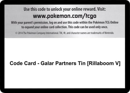 Code Card - Galar Partners Tin [Rillaboom V], SWSH01: Sword & Shield Base Set P251481