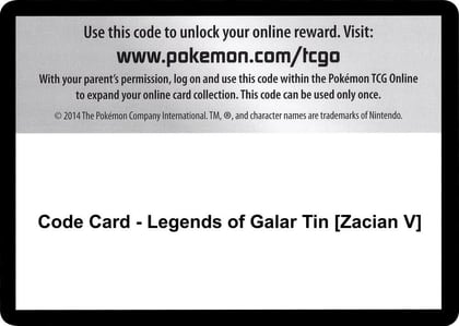 Code Card - Legends of Galar Tin [Zacian V], SWSH02: Rebel Clash P251487