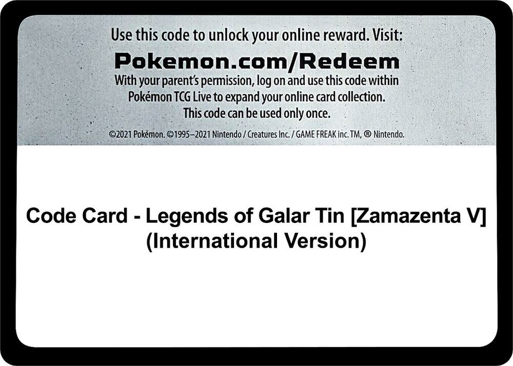 Code Card - Legends of Galar Tin [Zamazenta V] (International Version), SWSH02: Rebel Clash P279261