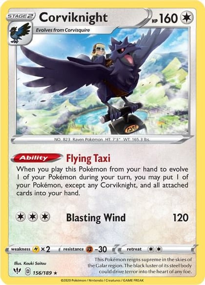 Corviknight, SWSH03: Darkness Ablaze 156/189