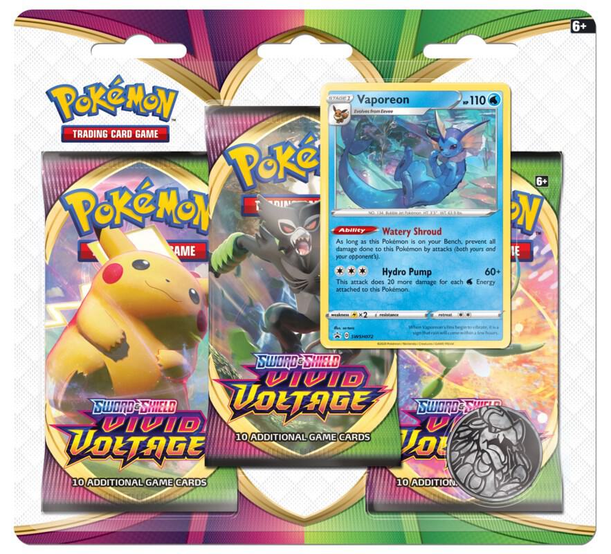Vivid Voltage 3 Pack Blister [Vaporeon], SWSH04: Vivid Voltage P221745