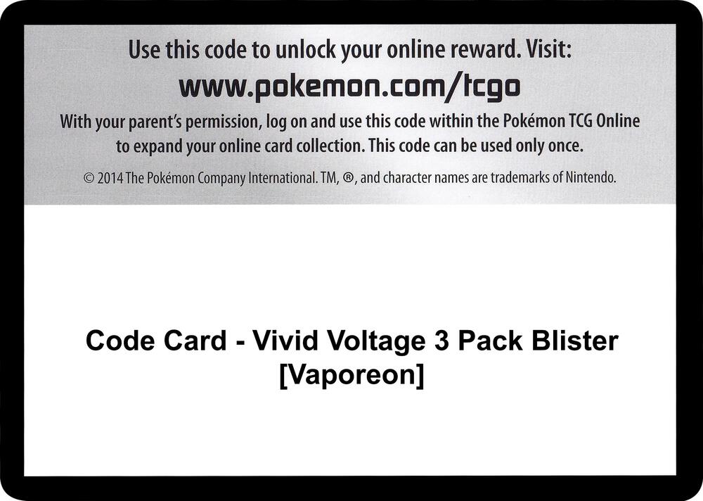 Code Card - Vivid Voltage 3 Pack Blister [Vaporeon], SWSH04: Vivid Voltage P251573