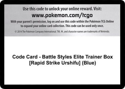 Code Card - Battle Styles Elite Trainer Box [Rapid Strike Urshifu] (Blue), SWSH05: Battle Styles P251485