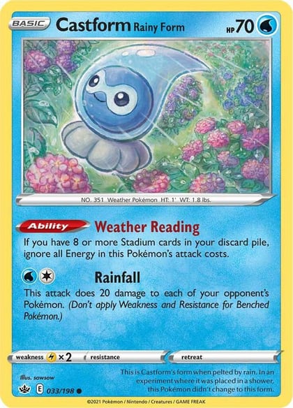Castform Rainy Form, SWSH06: Chilling Reign 033/198
