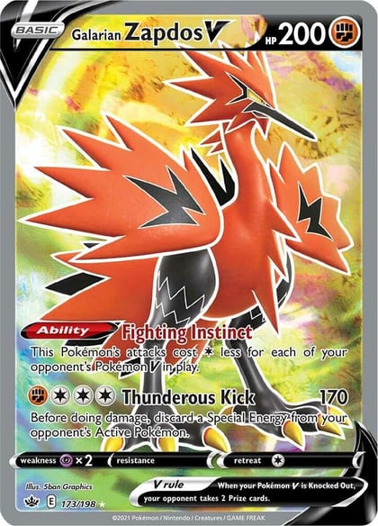 Galarian Zapdos V (Full Art), SWSH06: Chilling Reign 173/198