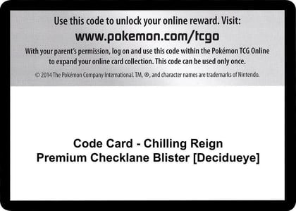 Code Card - Chilling Reign Premium Checklane Blister [Decidueye], SWSH06: Chilling Reign P251459