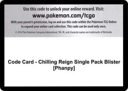 Code Card - Chilling Reign Single Pack Blister [Phanpy], SWSH06: Chilling Reign P257531