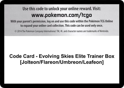 Code Card - Evolving Skies Elite Trainer Box [Jolteon/Flareon/Umbreon/Leafeon], SWSH07: Evolving Skies P248029