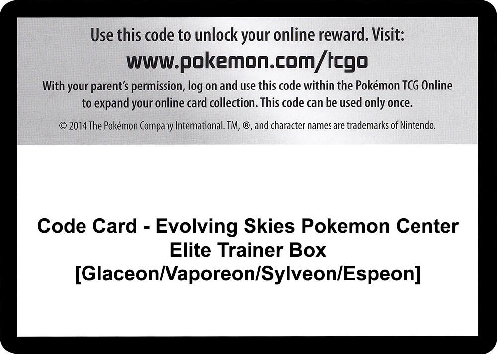 Code Card - Evolving Skies Pokemon Center Elite Trainer Box [Glaceon/Vaporeon/Sylveon/Espeon], SWSH07: Evolving Skies P248034