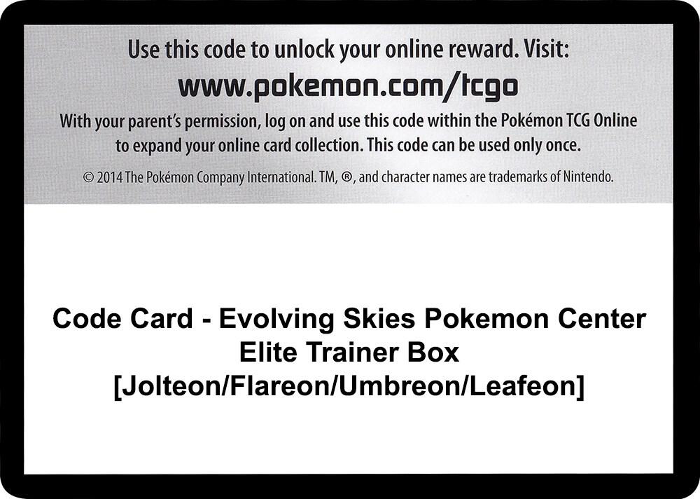 Code Card - Evolving Skies Pokemon Center Elite Trainer Box [Jolteon/Flareon/Umbreon/Leafeon], SWSH07: Evolving Skies P248035