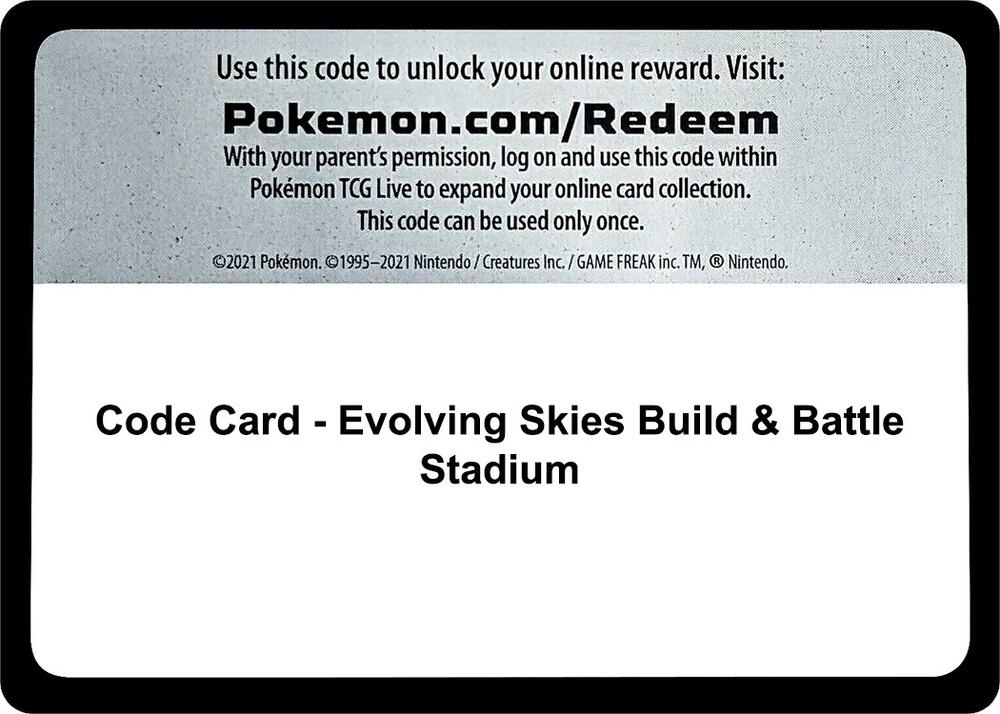 Code Card - Evolving Skies Build & Battle Stadium, SWSH07: Evolving Skies P251430