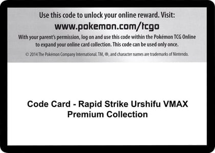 Code Card - Rapid Strike Urshifu VMAX Premium Collection, SWSH08: Fusion Strike P253456