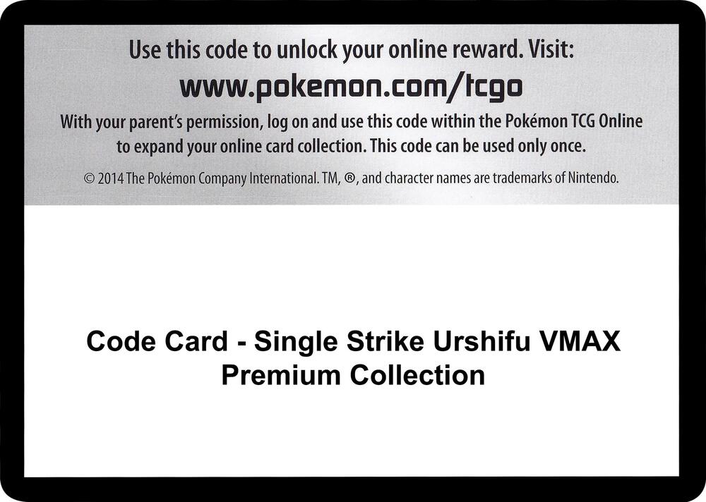 Code Card - Single Strike Urshifu VMAX Premium Collection, SWSH08: Fusion Strike P253457