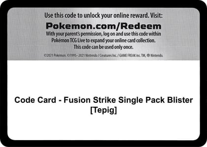 Code Card - Fusion Strike Single Pack Blister [Tepig], SWSH08: Fusion Strike P257533
