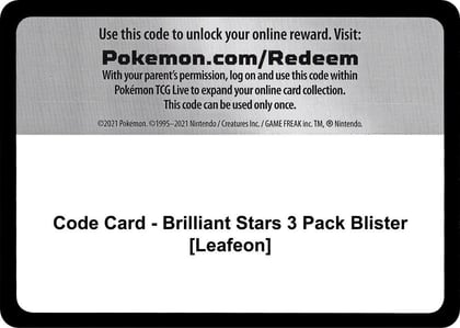 Code Card - Brilliant Stars 3 Pack Blister [Leafeon], SWSH09: Brilliant Stars P264553