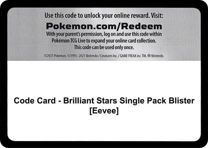 Code Card - Brilliant Stars Single Pack Blister [Eevee], SWSH09: Brilliant Stars P265234