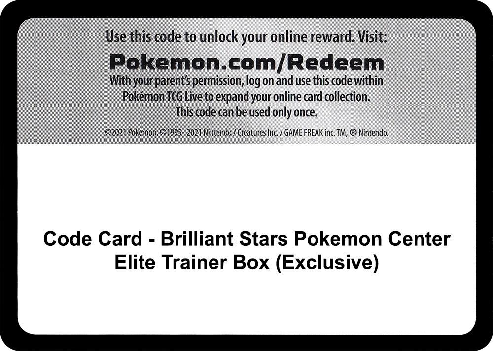 Code Card - Brilliant Stars Pokemon Center Elite Trainer Box (Exclusive), SWSH09: Brilliant Stars P268754