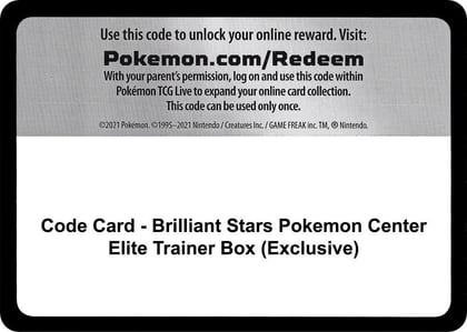 Code Card - Brilliant Stars Pokemon Center Elite Trainer Box (Exclusive), SWSH09: Brilliant Stars P268754