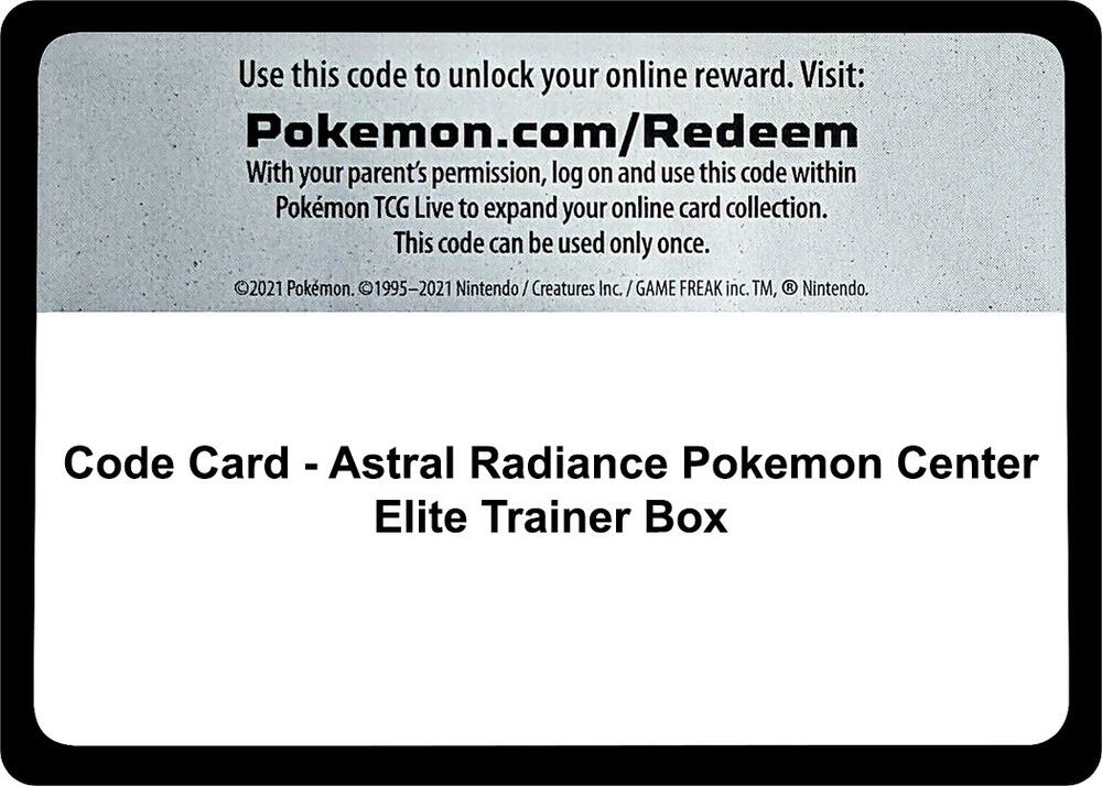 Code Card - Astral Radiance Pokemon Center Elite Trainer Box, SWSH10: Astral Radiance P273452