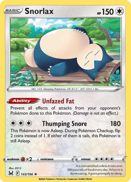 Snorlax, SWSH11: Lost Origin 143/196