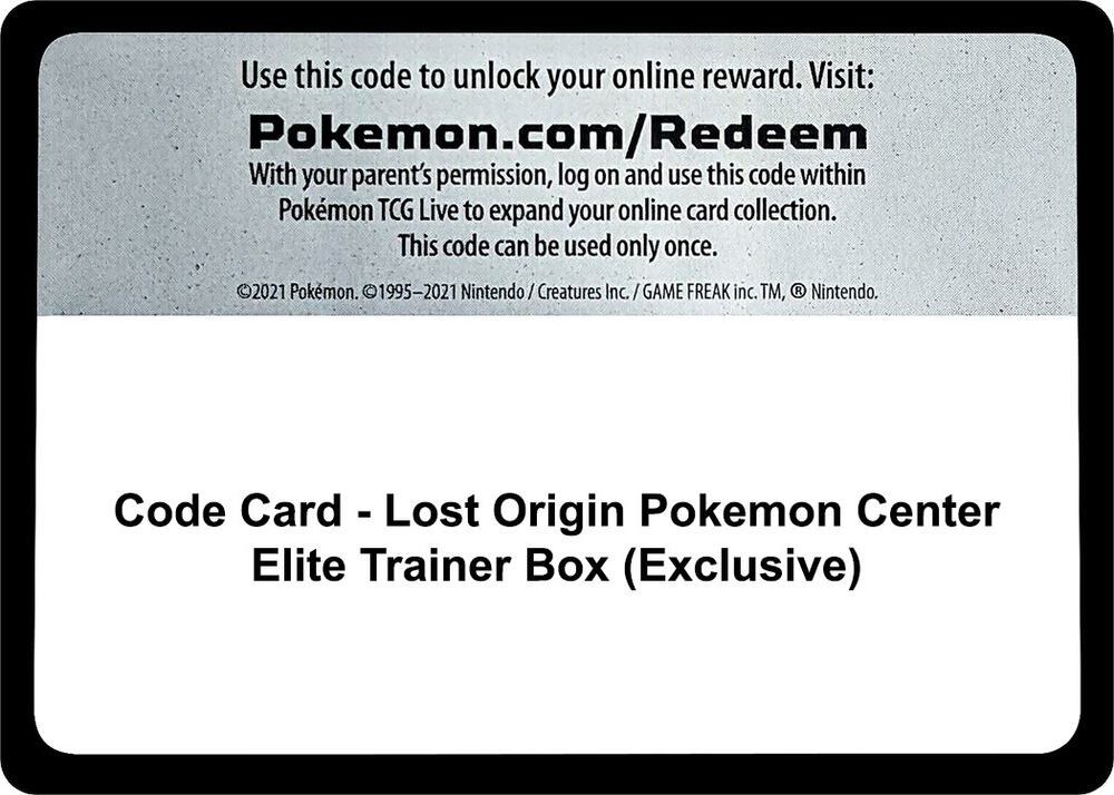 Code Card - Lost Origin Pokemon Center Elite Trainer Box (Exclusive), SWSH11: Lost Origin P277672