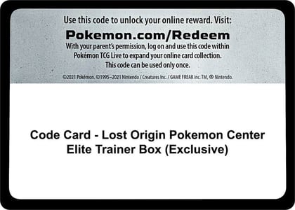 Code Card - Lost Origin Pokemon Center Elite Trainer Box (Exclusive), SWSH11: Lost Origin P277672