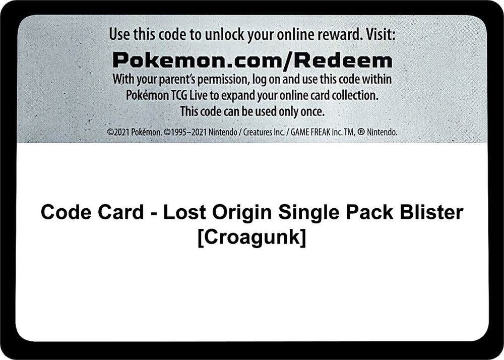 Code Card - Lost Origin Single Pack Blister [Croagunk], SWSH11: Lost Origin P278810