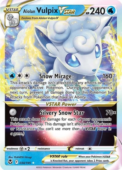 Alolan Vulpix VSTAR, SWSH12: Silver Tempest 034/195