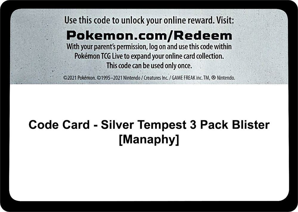 Code Card - Silver Tempest 3 Pack Blister [Manaphy], SWSH12: Silver Tempest P479890