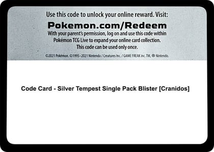 Code Card - Silver Tempest Single Pack Blister [Cranidos], SWSH12: Silver Tempest P515728