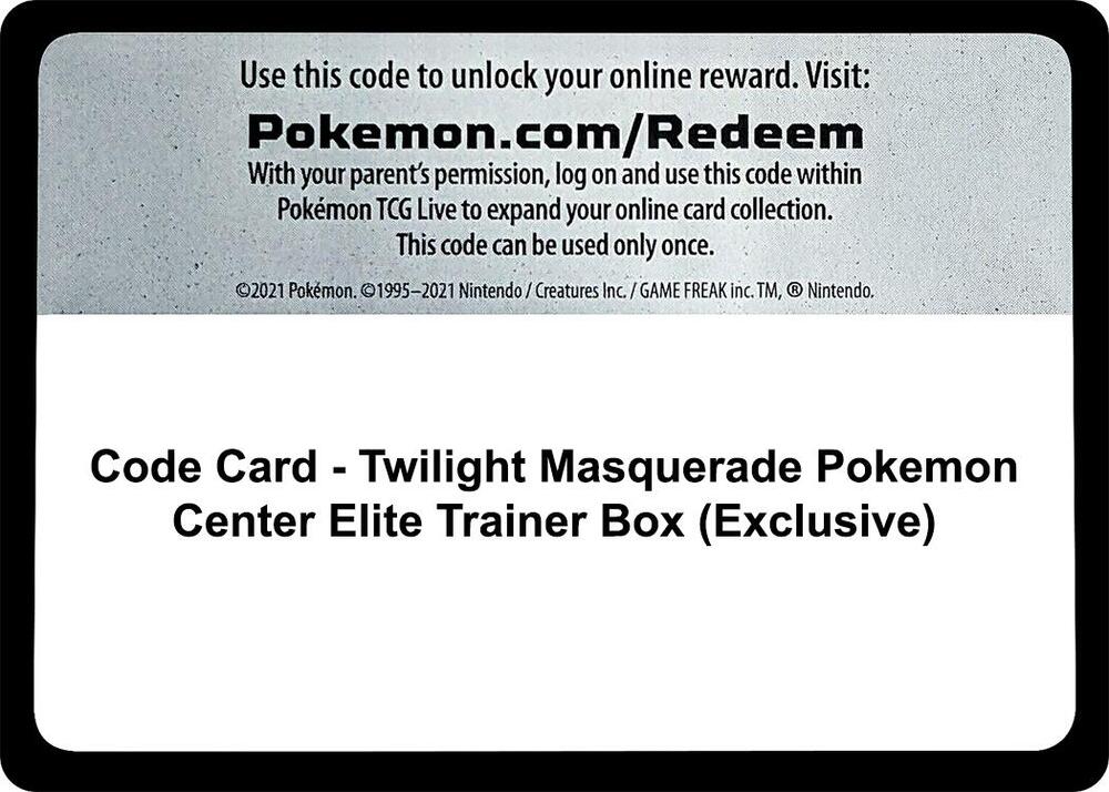 Code Card - Twilight Masquerade Pokemon Center Elite Trainer Box (Exclusive), SV06: Twilight Masquerade P552688