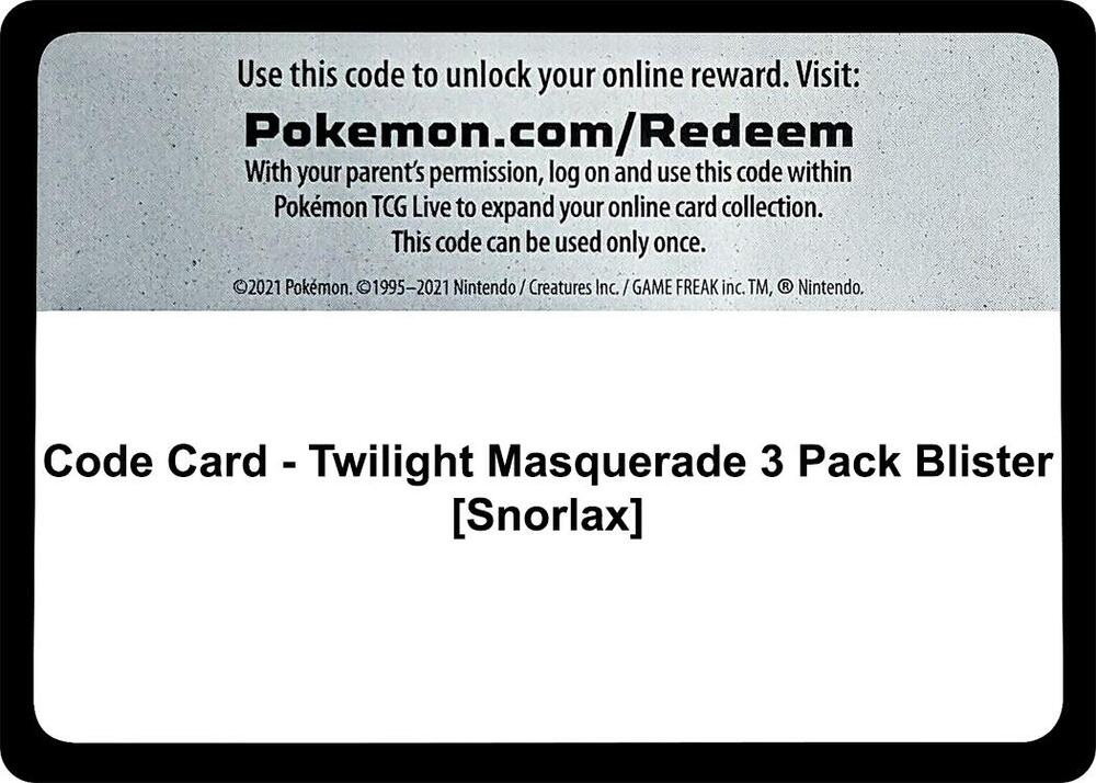 Code Card - Twilight Masquerade 3 Pack Blister [Snorlax], SV06: Twilight Masquerade P552691