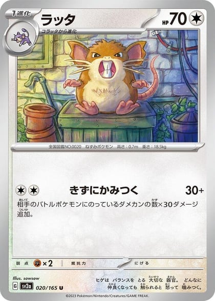 Raticate, SV2a: Pokemon Card 151 020/165