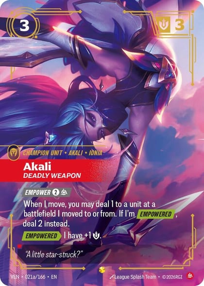 Akali, Deadly Weapon (Alternate Art), Vendetta 021a/166