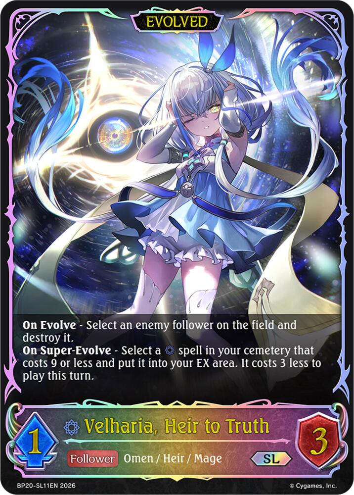 Velharia, Heir to Truth (Evolved) (SL), BP20: Omens and Heirs BP20-SL11EN