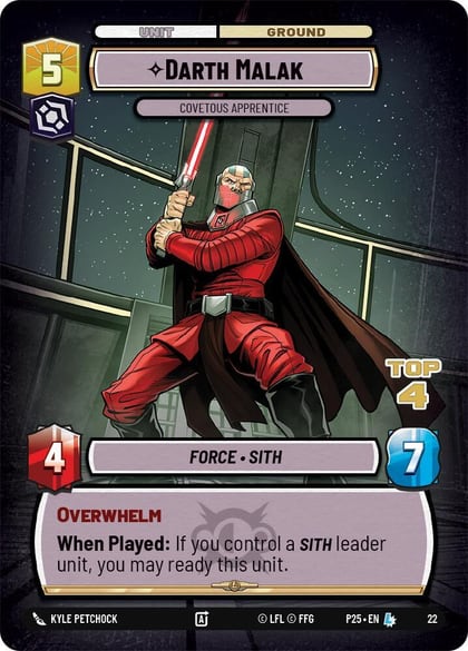 Darth Malak - Covetous Apprentice (Top 4), Organized Play Promos 22