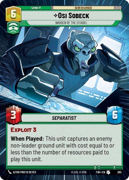 Osi Sobeck - Warden of the Citadel (Hyperspace), Twilight of the Republic 385