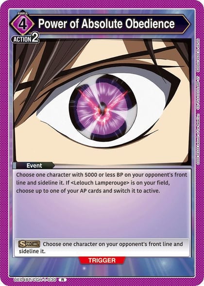 Power of Absolute Obedience, UE04BT: CODE GEASS: Lelouch of the Rebellion UE04BT/CGH-1-030