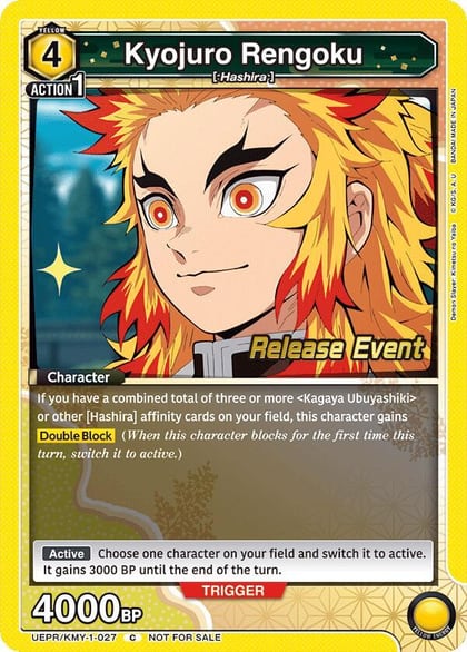 Kyojuro Rengoku (027), UE05BT: Demon Slayer: Kimetsu no Yaiba Release Event Cards UEPR/KMY-1-027