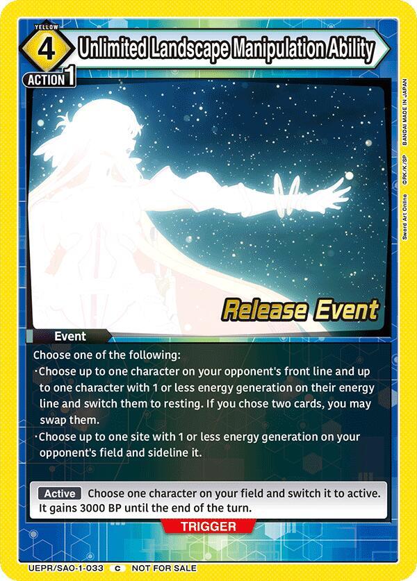 Unlimited Landscape Manipulation Ability, UE07BT: Sword Art Online Release Event Cards UEPR/SAO-1-033