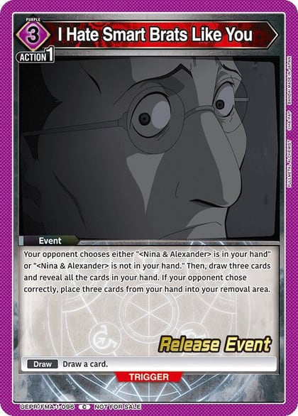 I Hate Smart Brats Like You, UE09BT: FULLMETAL ALCHEMIST Release Event Cards UEPR/FMA-1-096
