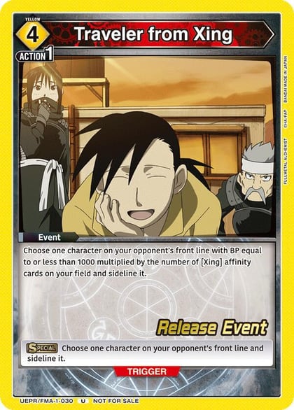 Traveler from Xing, UE09BT: FULLMETAL ALCHEMIST Release Event Cards UEPR/FMA-1-030